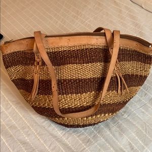 Woven & leather trim bag